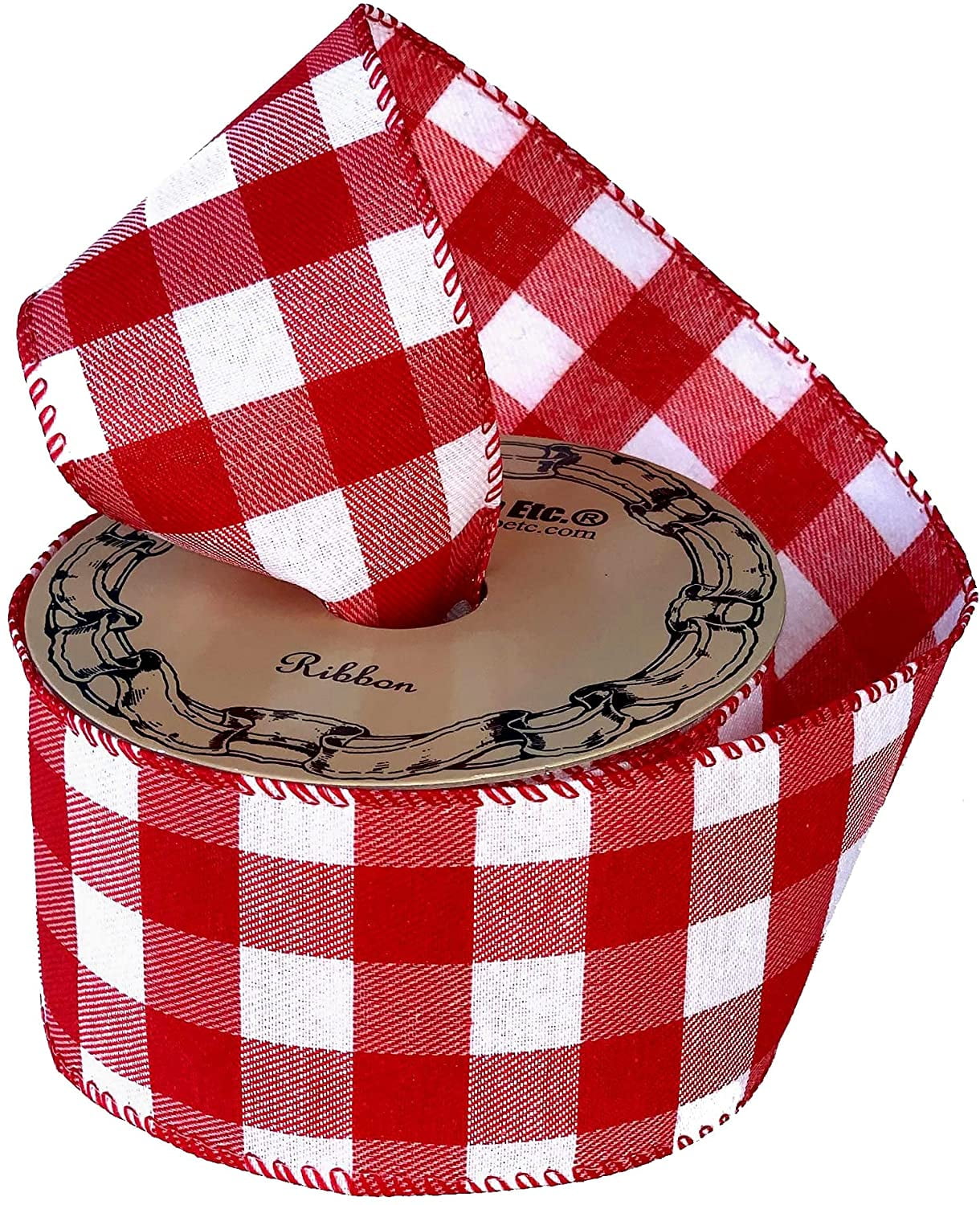 Red & White Buffalo Plaid Ribbon - 2 1/2" x 10 Yards, Wired Edge, Valentine's Day, President's Day, Memorial Day, 4th of July, Wreath, Patriotic, Christmas