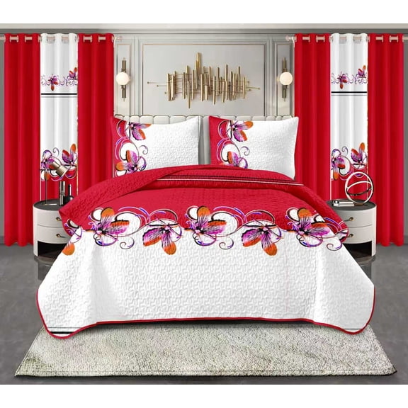 Red/White Butterfly 9-Piece Queen Bedding & Curtain Set  Bamboo Microfiber, All-Season Comfort(Queen Size)