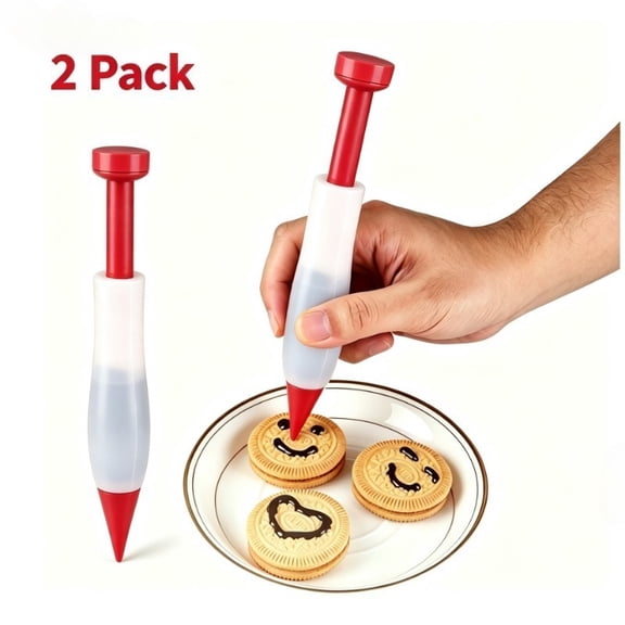 Red & White Cake Decorating Squeeze Pen Set, Food-Grade Silicone Chocolate Writing Tool for Homemade Biscuit, Dessert & Plate Art