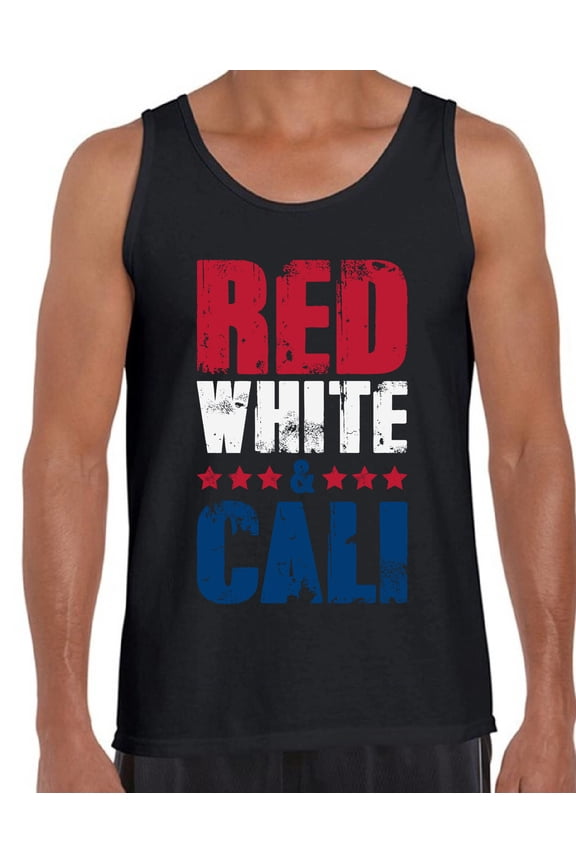 Red White & Cali USA State Tank Top for Men - S M L XL 2XL California Graphic Tee - Best Patriotic Cali Outfit Tee Top Gift