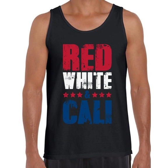 Red White & Cali USA State Tank Top for Men - S M L XL 2XL California Graphic Tee - Best Patriotic Cali Outfit Tee Top Gift