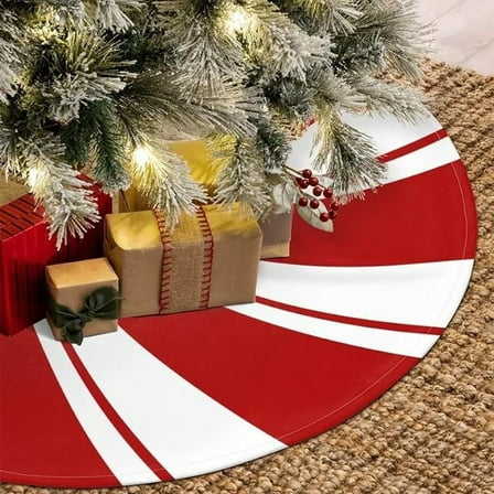 Red White Candy Cane Christmas Tree Skirt - 47.2 Inch Plush Xmas Tree Mat for Holiday Home Decor, New Year Christmas Ornament