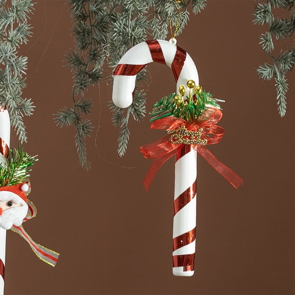 Red & White Candy Cane Ornaments - Christmas Candy Bow Hanging Decor, Classic Festive Theme, Lightweight Durable Material Reusable Tree Garland Decor, A