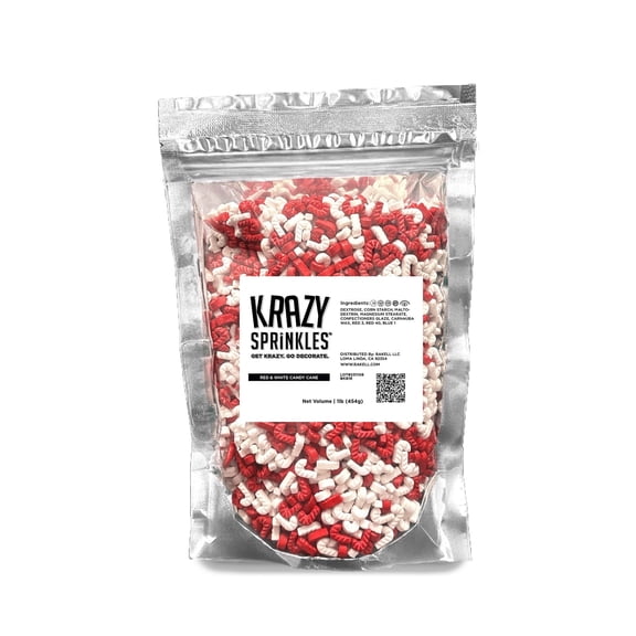 Krazy Sprinkles - Edible Red and White Candy Cane Shapes - Bold Cake Decoration, 1/2 Cup