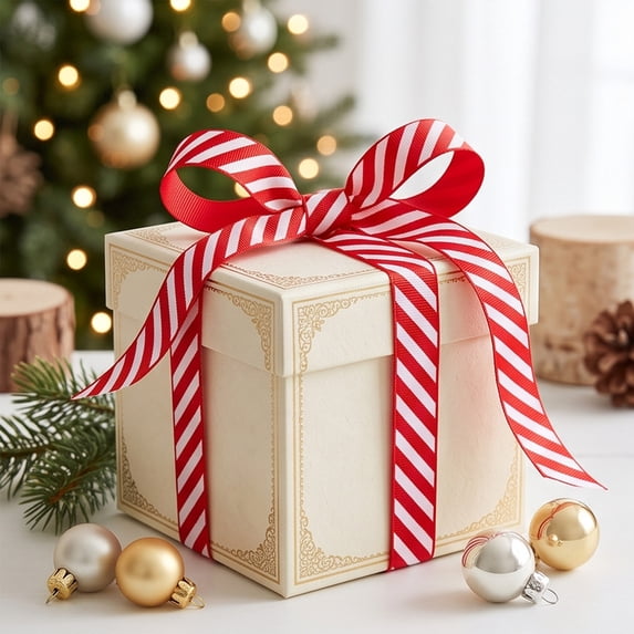 Red White Candy Cane Stripe Christmas Polyester Ribbon,354x0.6 Inch ...