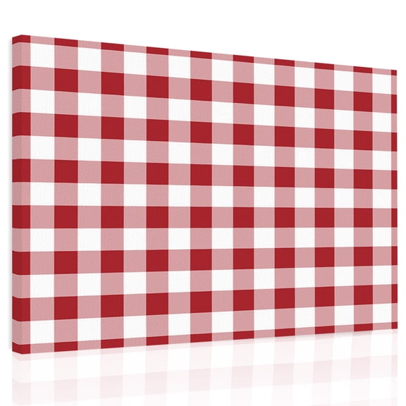 Red White Canvas Print Wall Art, Buffalo Plaid Wall Decor Modern Artwork Paintings Pictures for Living Room Framed and Stretched Ready to Hang, 20" x 24"
