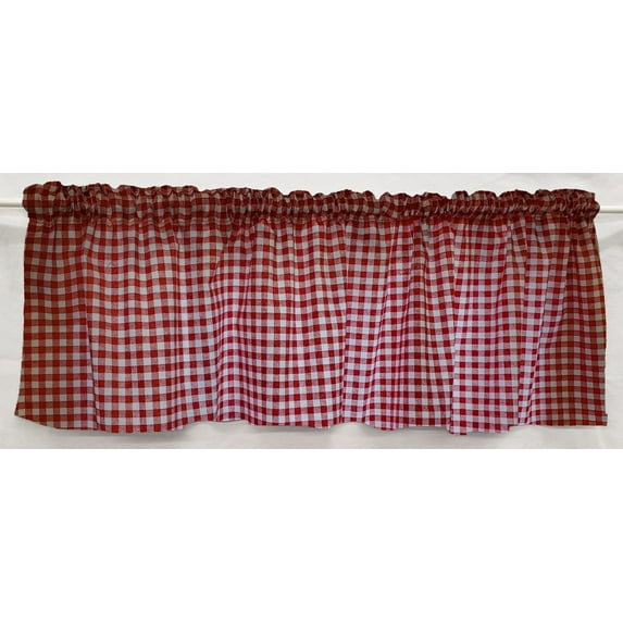 Red & White Checked Gingham Valance by Penny's Needful Things (One Valance Panel 12 inches Long UNLINED)
