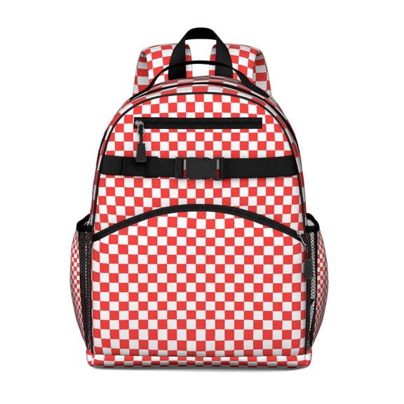 Red White Checkerboard Checkered Pattern Backpack for School,Cute School Bag,Schoolbag with Adjustable Shoulder Straps & Padded Back,15.25"x11.5"x5.25"