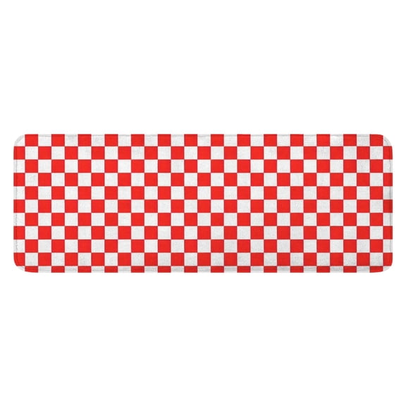 Red White Checkerboard Checkered Pattern Kitchen Rug Mat,Kitchen Runner Rugs Non Skid Washable,Decorative Kitchen Floor Mats for Kitchen,Sink,Laundry,17"x47.2"