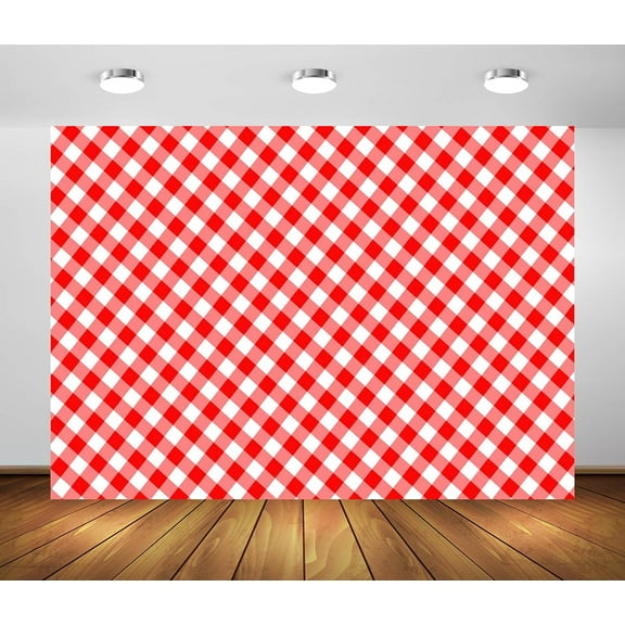 Red and White Checkered Backdrop Classic Picnic Tablecloth Photography Background BBQ Theme Party Supplies Birthday Party Wedding Baby Shower Decoration Portrait Photo Studio Props