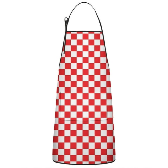 Red and White Checkered Pattern Apron-Garden Aprons for Women with Pockets-Cotton Linen Waterproof Kitchen Cooking Gardening Aprons Adjustable for Kitchen,Cooking,BBQ and Salon 33x27 Inch