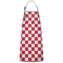 Red and White Checkered Pattern Apron-Garden Aprons for Women with Pockets-Cotton Linen Waterproof Kitchen Cooking Gardening Aprons Adjustable for Kitchen,Cooking,BBQ and Salon 33x27 Inch