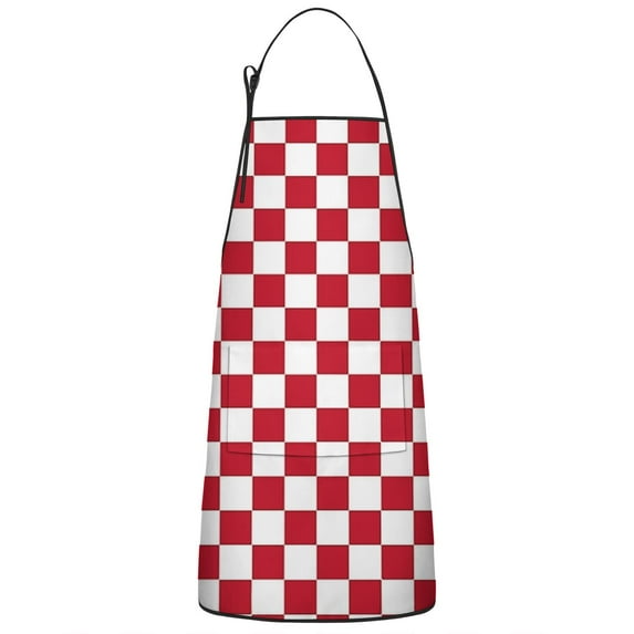 Red and White Checkered Pattern Apron-Garden Aprons for Women with Pockets-Cotton Linen Waterproof Kitchen Cooking Gardening Aprons Adjustable for Kitchen,Cooking,BBQ and Salon 33x27 Inch