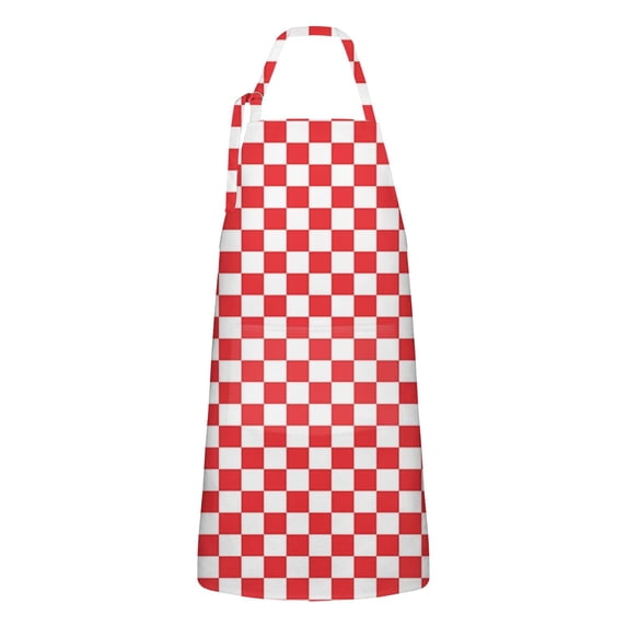 Red and White Checkered Pattern Apron-Garden Aprons for Women with Pockets-Cotton Linen Waterproof Kitchen Cooking Gardening Aprons Adjustable for Kitchen,Cooking,BBQ and Salon 33x27 Inch