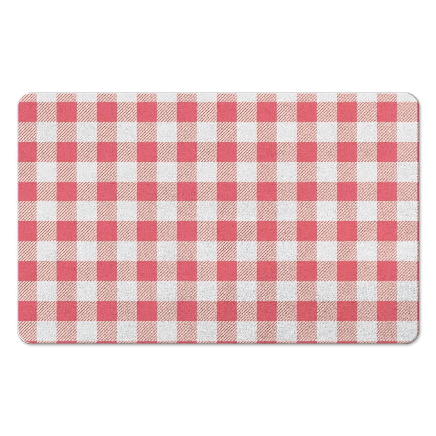 White Electronic Pattern Red and White Checkered Pattern Diatomite Bath Mat, Stone Bath Rug with ...