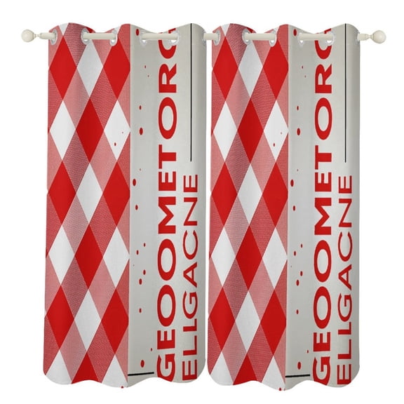 Red White Checkered Pattern Geometric Design 2 Panels Blackout Curtains for Bedroom Living Room Drapes Kitchen Room Window Curtain Grommet