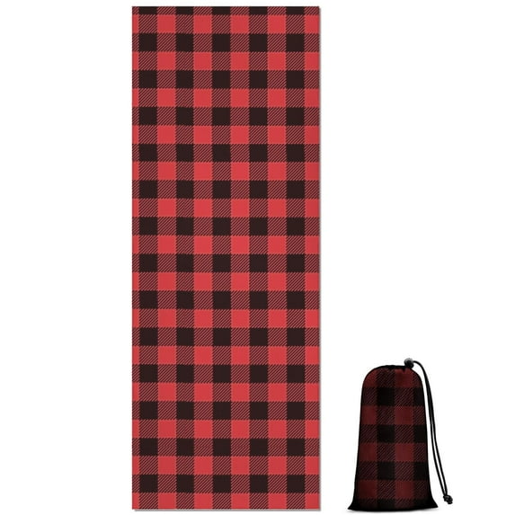 Red and White Checkered Pattern Hot Yoga Mat Towel Non Slip for Hot Yoga - Quick-Drying Yoga Mat Cover with 4 Corner Pockets with Travel Bag - Hot Yoga Towel Non Slip 70"x26"
