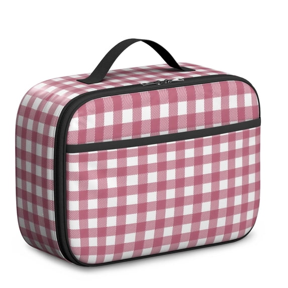 Red and White Checkered Pattern Insulated Lunch Bag Teens,Bento School Lunch Bag for Teens for Work,Picnic or Travel 10.6x7.7x4.3 Inches,12 Can Capacity