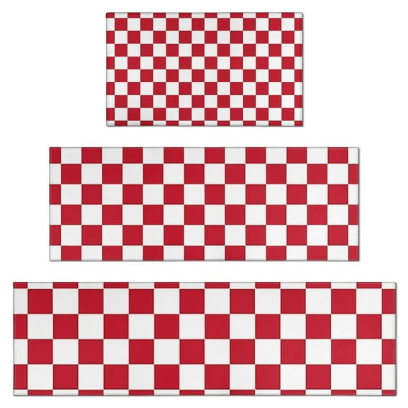 Red and White Checkered Pattern Kitchen Rugs Sets Of 3,Kitchen Runner Rugs Non Skid Washable,Decorative Kitchen Floor Mats for Kitchen,Sink,Laundry,17"x30"+ 17"x47" + 17"x59"