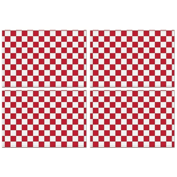 Red and White Checkered Pattern Summer Placemats Table Placemats Set Of 4-Linen Kitchen Washable Placemats Table Mats 11.8"x17.7" Non-Slip Heat Resistant