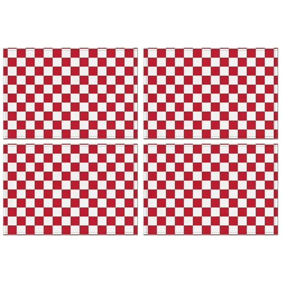 Red and White Checkered Pattern Summer Placemats Table Placemats Set Of 4-Linen Kitchen Washable Placemats Table Mats 11.8"x17.7" Non-Slip Heat Resistant