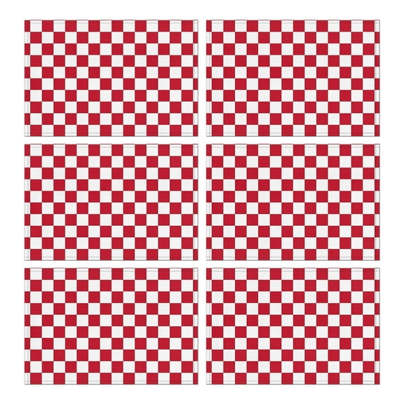 Red and White Checkered Pattern Summer Placemats Table Placemats Set Of 6-Linen Kitchen Washable Placemats Table Mats 11.8"x17.7" Non-Slip Heat Resistant