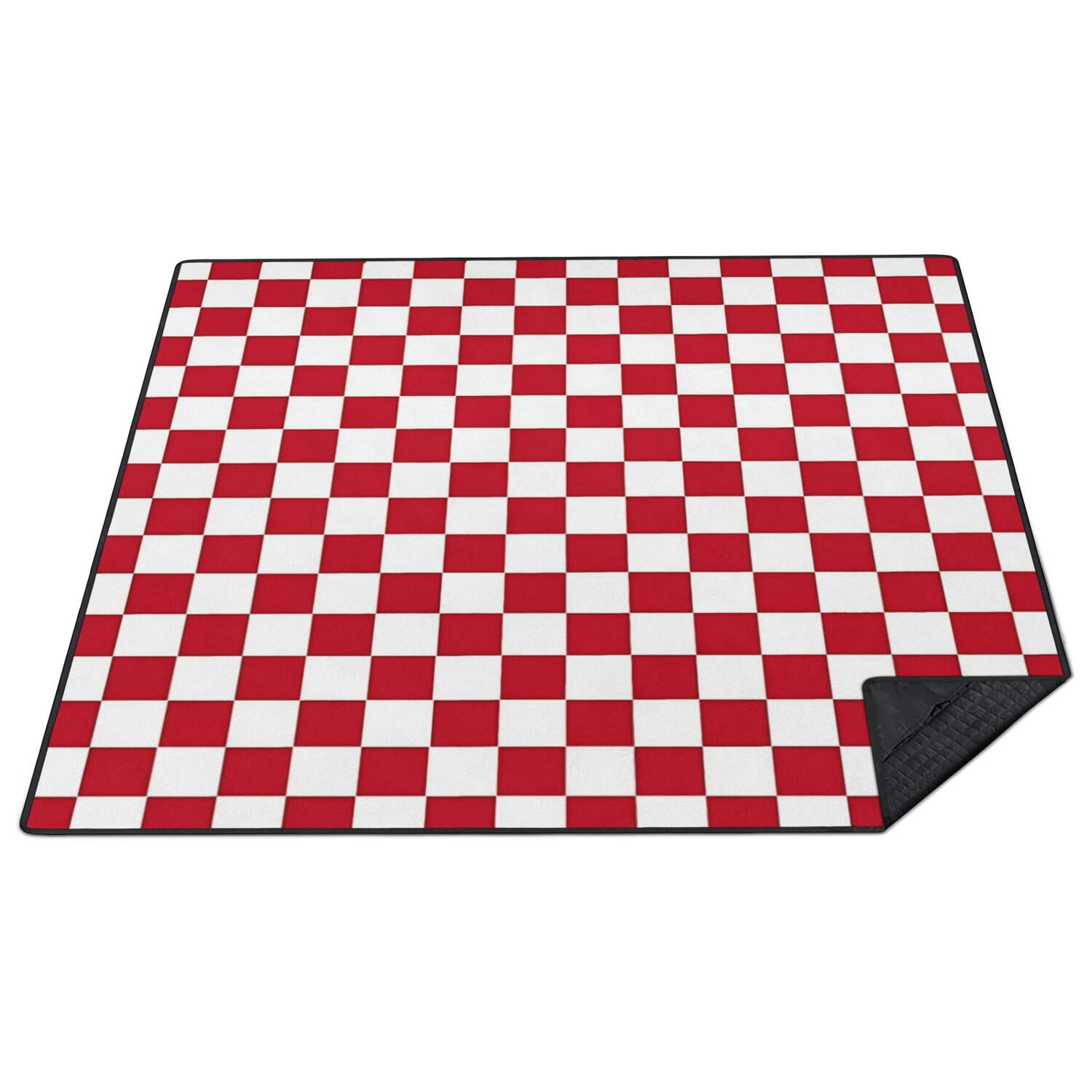 Red and White Checkered Pattern Waterproof Picnic Blanket, 3-Layer ...