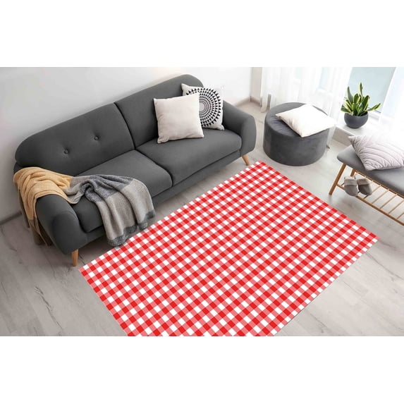 Red and White Checkered Rug, Trendy Rugs, Red Rugs, Modern Rug, Salon Rug, Front Door Rug, Step Rug, 3D Printed Rug, Indoor Rug, Home Decor, 3.3'x5' - 100x150 cm