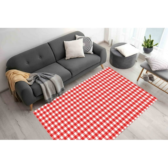 Red and White Checkered Rug, Trendy Rugs, Red Rugs, Modern Rug, Salon Rug, Front Door Rug, Step Rug, 3D Printed Rug, Indoor Rug, Home Decor, 5.2'x7.5' - 160x230 cm