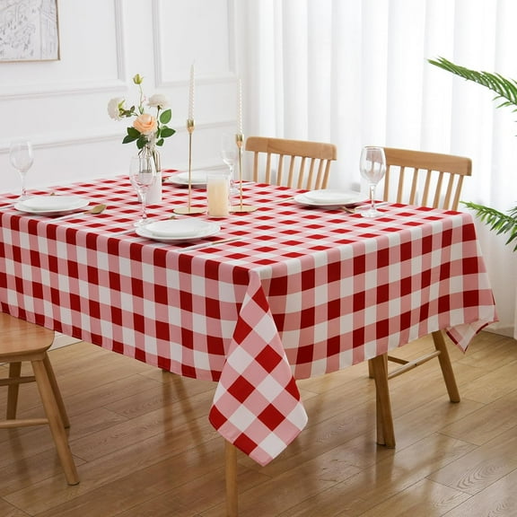 Red and White Checkered Tablecloth 52"x70" Rectangle/Oblong Table Cloth\u2013Red Gingham Buffalo Plaid Polyester Farmhouse Table Cover Reusable Water Resistant for Party Kitchen Dining