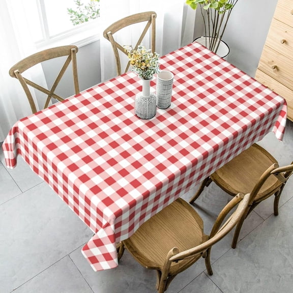 Red and White Checkered Tablecloth Rectangle Buffalo Plaid Gingham Table Cloth - Oblong 60" X 84" Polyester Table Cover Reusable Water Resistant Wipeable for Spring Summer Holiday Kitchen Decorations