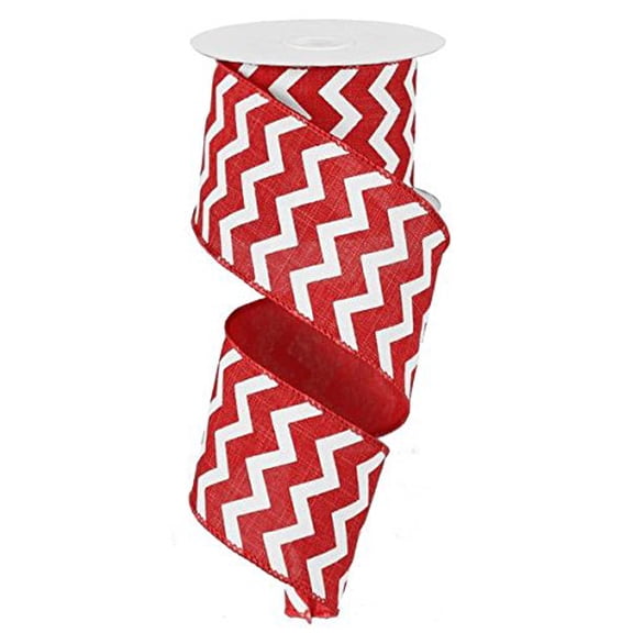 Red & White Chevron July 4 Wired Ribbon, 2.5 inches x 10 Yards