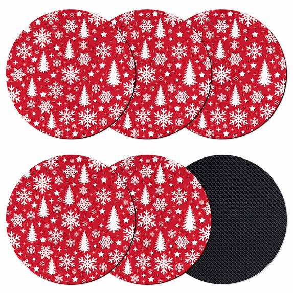 Red White Christmas Coasters Set of 6, Absorbent Coasters for Drinks, Xmas Tree Snowflake Winter Abstract Coaster for Desk Coffee Table Protection, Home Decor House Warming Gifts 4"