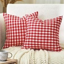 Red and White Christmas Decor Buffal Plaid Pillow Covers 18x18 Set of 2, Red Christmas Checkered Gingham Pillow Covers 18 x 18, Farmhouse Christmas Decor Outdoor Throw Pillows for Porch