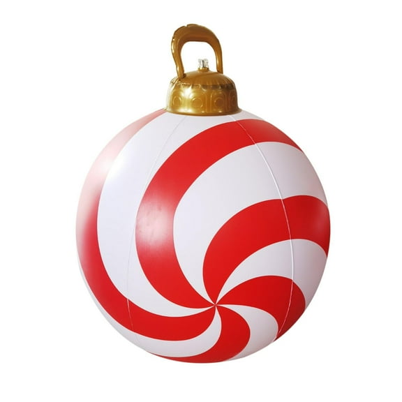 Red and White Christmas Inflatable Ornaments 24 Inch Large PVC Inflatable Christmas Decorated Ball Ornaments Outdoor Large Xmas Blow Ball Decorations for Christmas Themed Party Ornaments