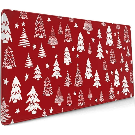 Red White Christmas Mouse Pad 35.4 X 15.7 Inch XXL Xmas Tree Holiday Extended Large Gaming Mousepad Keyboard Desk Mat Non-Slip Rubber Base Stitched Edges for Home Office
