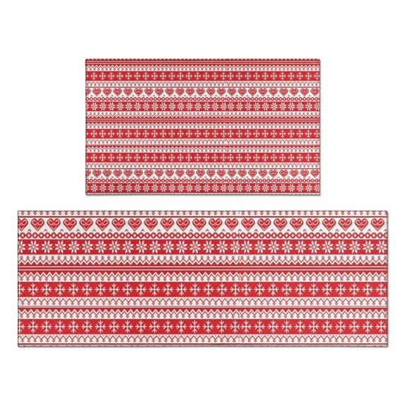 Red and White Christmas Pattern Kitchen Rugs Sets Of 2,Anti Fatigue Kitchen Mat Rugs Non Slip Washable,Decorative Kitchen Floor Mats for Kitchen,Sink,Laundry,17"x30"+17"x47"