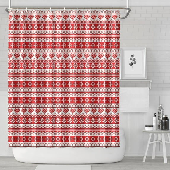 Red and White Christmas Pattern Shower Curtain 84"x72" ,Bathroom Decorative Shower Curtains Set with 12 Hooks,Modern Waterproof Washable Shower Curtain