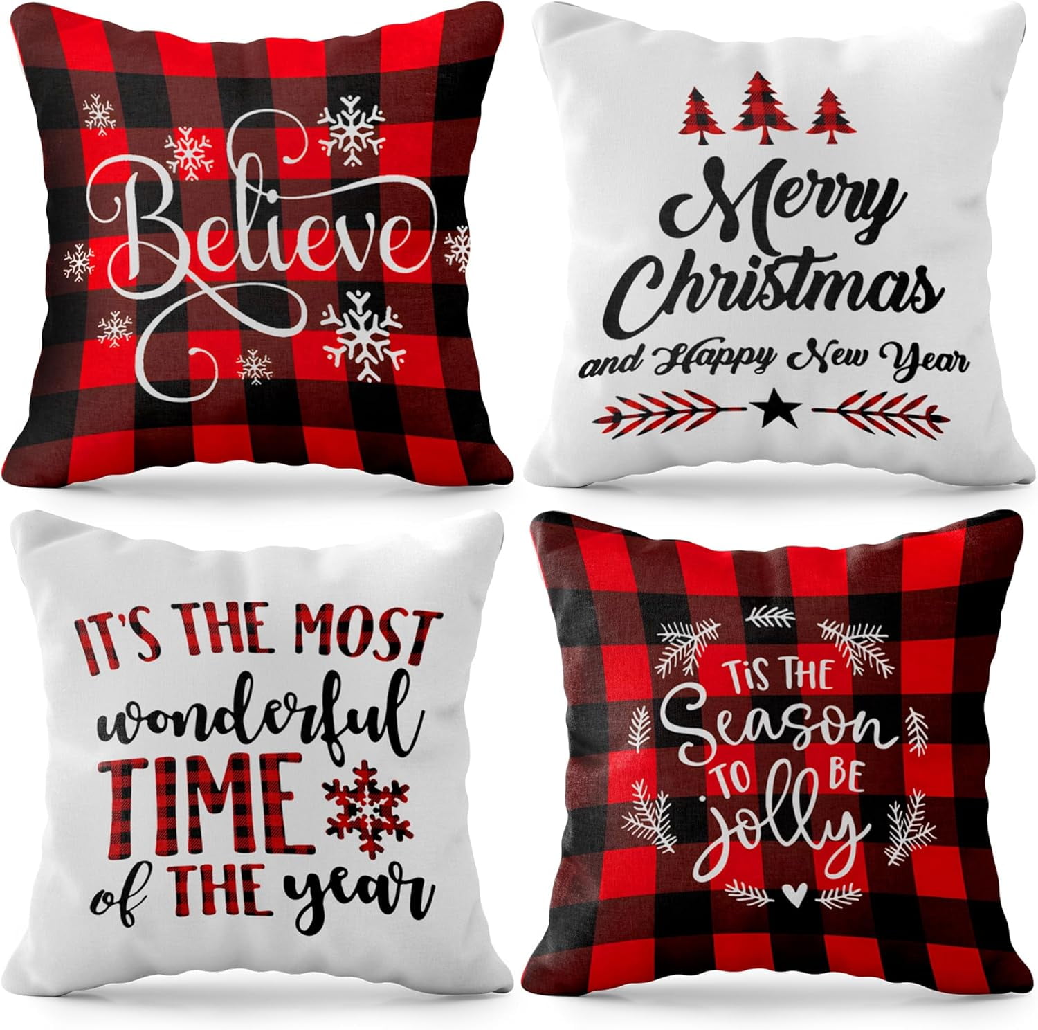 Classic Red and White Buffalo Plaid Christmas Throw Pillow Covers 18x18 Set of 4