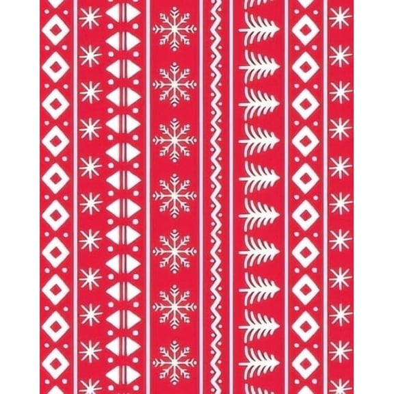 Red & White Christmas Tree, Snowflake, Star Holiday Pattern Edible Icing Image Cake Topper, by Tnct.
