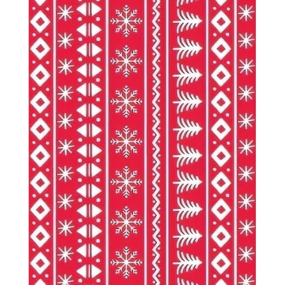 Red & White Christmas Tree, Snowflake, Star Holiday Pattern Edible Icing Image Cake Topper, by Tnct.