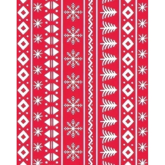 Red & White Christmas Tree, Snowflake, Star Holiday Pattern Edible Icing Image Cake Topper, by Tnct.