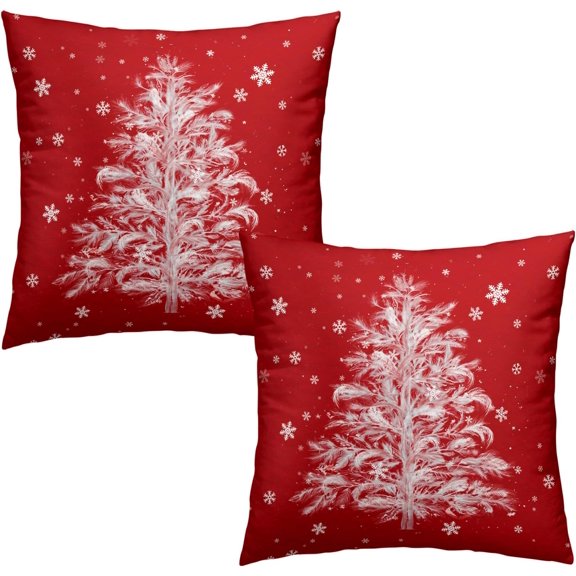Red White Christmas Tree Throw Pillow Covers 16x16 Inch Xmas Trees Snowflake Outdoor Decorative Pillow Case Set of 2 Winter Holiday Farmhouse Decoration for Sofa Couch Patio