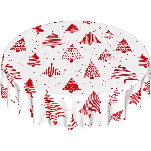 Red White Christmas Trees Tablecloth - Snowflake Table Cover Welcome Winter Table Cloth Round Snowy Table Clothes 60 Inch for Xmas Dinner Parties Holiday Decoration Indoor Outdoor