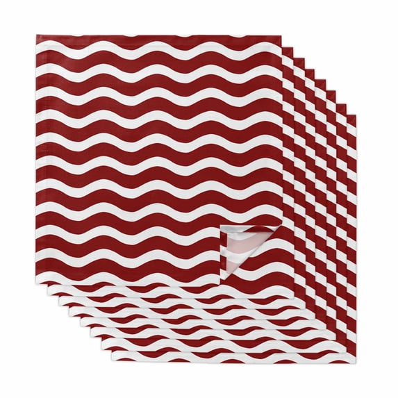 Red White Cloth Napkins, Modern Abstract Waves Water Ripple Striped Washable and Reusable Dinner Napkins Set of 8, Table Napkin for Kitchen Party Birthday Wedding Hotel Housewarming 20"x20"