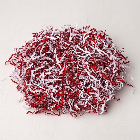 Red & White Crinkle Cut Paper Shred Metallic Iridescent Gift Box Filler Gift Wrapping Basket Filler