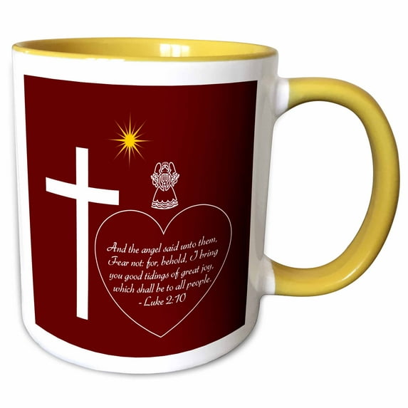 3drose, Red, White Cross, Angel, Star, Heart. and the Angel Said Unto Them, 11oz Two-tone Yellow Mug