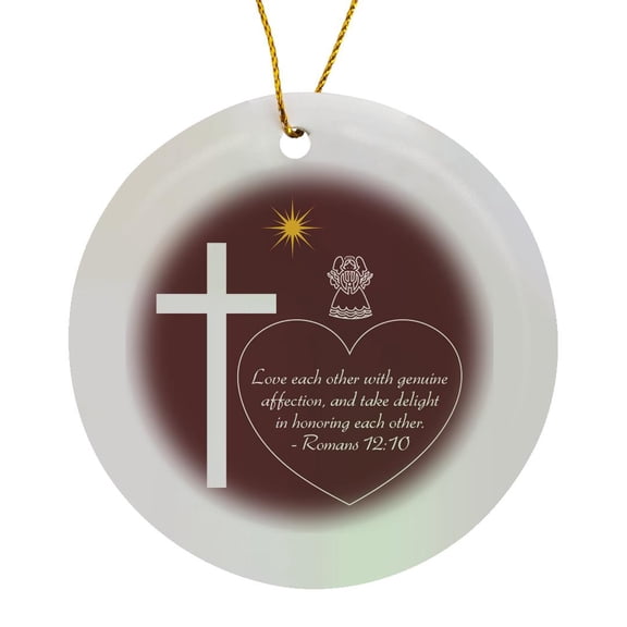 3drose, Red, White Cross, Angel, Star, Heart. Love Each Other with Affection, Circle Porcelain Ornament