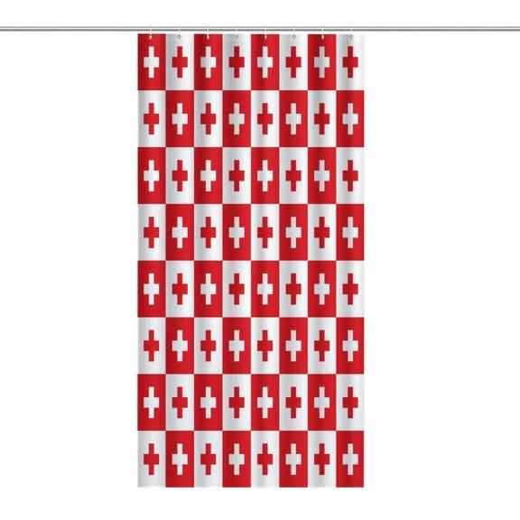 Red White Cross Checkered Print Shower Curtain,Cloth Fabric Waterproof Polyester Bathroom Home Decor Set with Hooks
