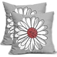 thumbnail image 1 of Red White Daisy Pillow Covers 16x16 Set of 2 Spring Summer Gray Grey Colored Decorative Throw Pillows Outdoor Modern Art Flower Pillowcase Square Linen Cushion Case for Home Sofa Couch Bed, 1 of 6